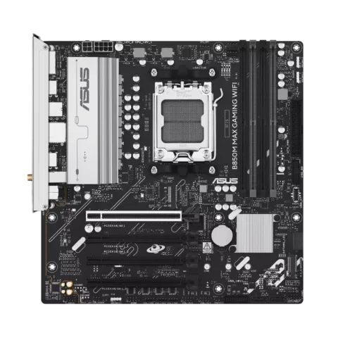 Asus B850M MAX GAMING WIFI   Processor family AMD   Processor socket AM5   DDR5   Supported hard disk drive interfaces SATA, M.2   Number of SATA connectors 4
