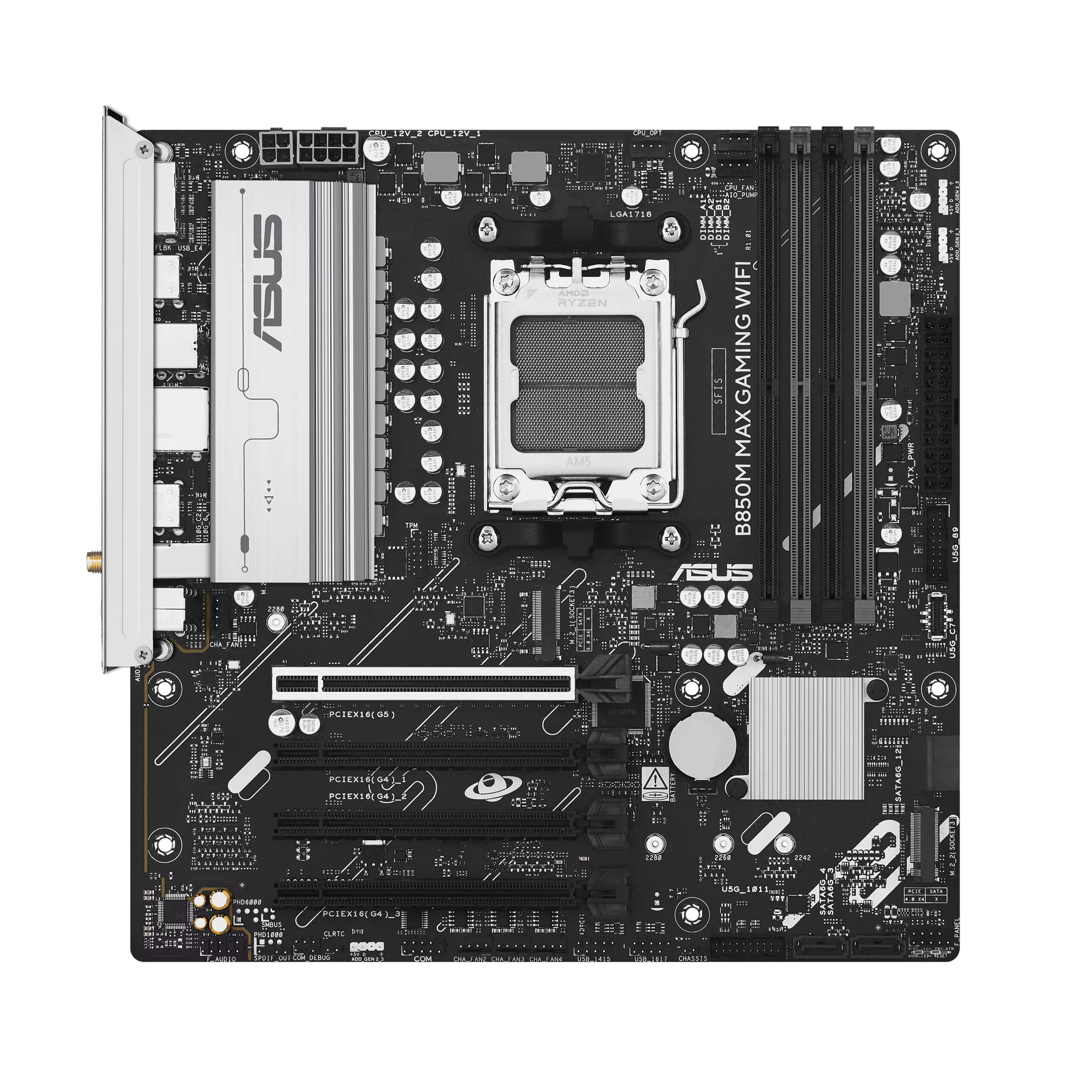 495883-90mb1ll0-m0eay0-4711636062343-0.webp Asus B850M MAX GAMING WIFI Processor family AMD Processor socket AM5 DDR5 Supported hard disk drive interfaces SATA, M.2 Number of SATA connectors 4