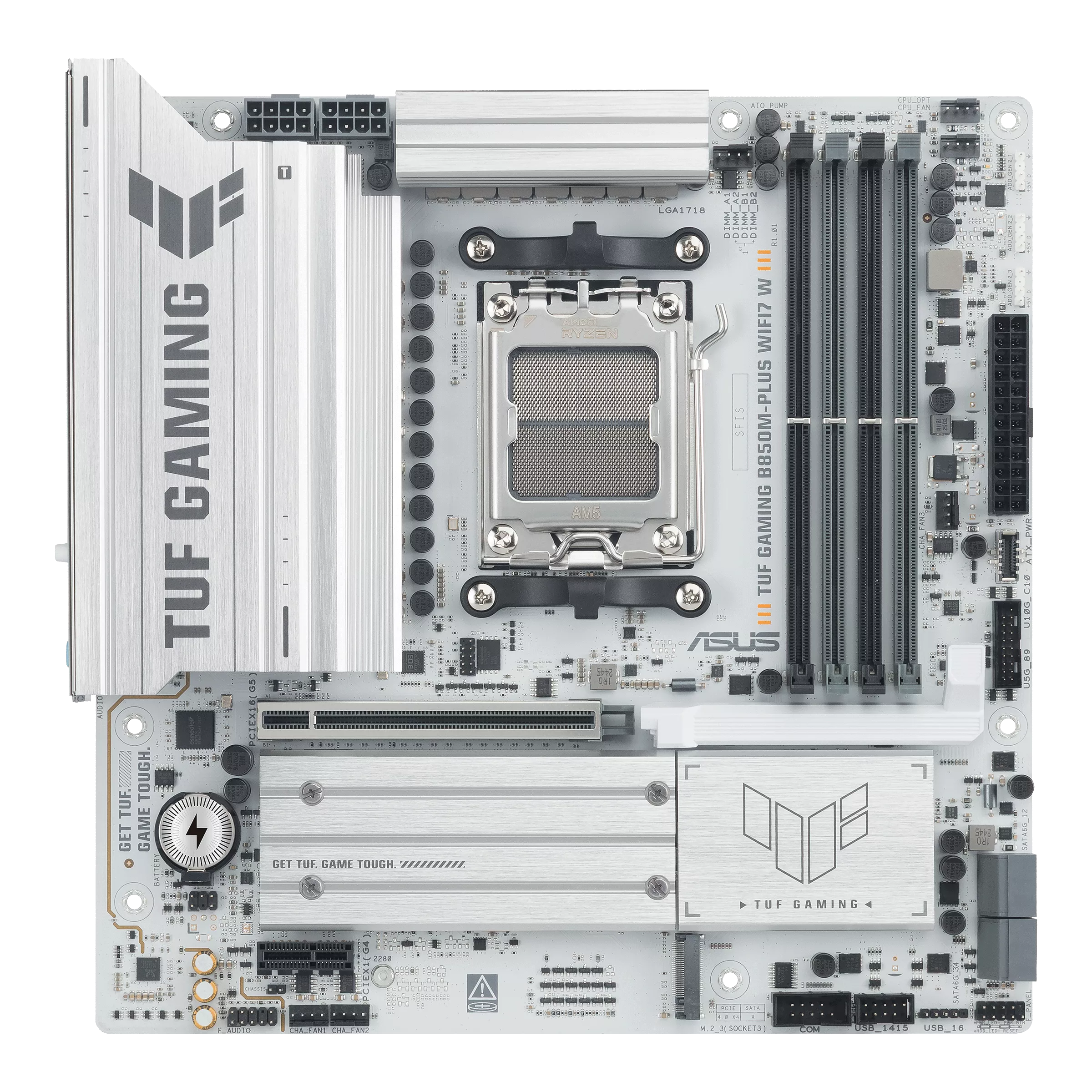 495884-90mb1md0-m0eay0-4711636167451-0.webp Asus TUF GAMING B850M-PLUS WIFI7 W Processor family AMD Processor socket AM5 DDR5 Supported hard disk drive interfaces SATA, M.2 Number of SATA connectors 4