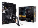 Mainboard ASUS AMD B550 SAM4 ATX Memory DDR4 Memory slots 4 1xPCI-Express 3.0 1x 1xPCI-Express 3.0 4x 1xPCI-Express 4.0 16x 2xM.2 1xHDMI 1xDisplayPort 2xAudio-In 3xAudio-Out 2xUSB 2.0 1xUSB type C 5xUSB 3.2 1xOptical S/PDIF 1xRJ45 TUFGAMB550-PLUSWIFIII