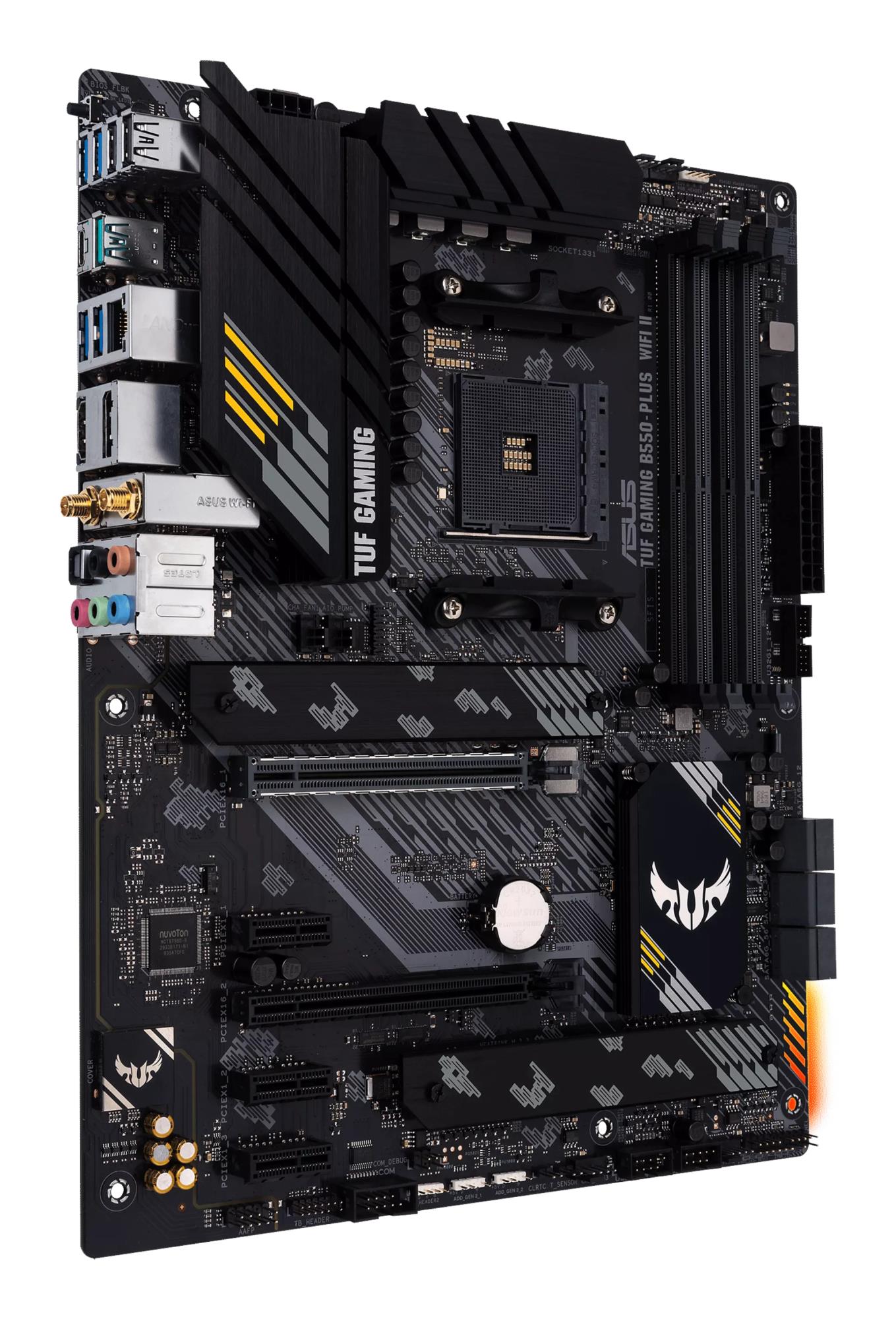 4aa93a06-8f9f-4990-8907-92ed099dfd10 Mainboard ASUS AMD B550 SAM4 ATX Memory DDR4 Memory slots 4 1xPCI-Express 3.0 1x 1xPCI-Express 3.0 4x 1xPCI-Express 4.0 16x 2xM.2 1xHDMI 1xDisplayPort 2xAudio-In 3xAudio-Out 2xUSB 2.0 1xUSB type C 5xUSB 3.2 1xOptical S/PDIF 1xRJ45 TUFGAMB550-PLUSWIFIII