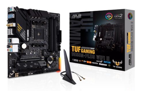 Mainboard ASUS AMD B550 SAM4 MicroATX Memory DDR4 Memory slots 4 1xPCI-Express 3.0 1x 1xPCI-Express 3.0 16x 1xPCI-Express 4.0 16x 2xM.2 1xHDMI 1xDisplayPort 2xUSB 2.0 5xUSB 3.2 1xUSB type C 1xPS/2 1xOptical S/PDIF 1xRJ45 5xAudio port TUFGAMB550MPLUSWIFIII