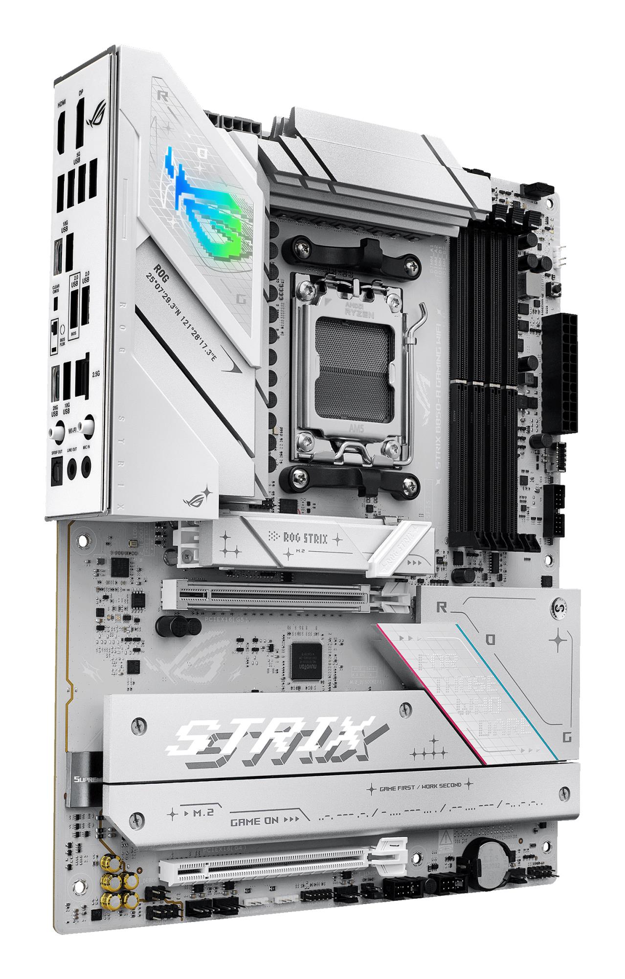 4e21b377-5b05-4dd6-be92-7bdcf9c4f2a3 Mainboard ASUS AMD B850 SAM5 ATX Memory DDR5 Memory slots 4 1xPCI-Express 4.0 16x 1xPCI-Express 5.0 16x 4xM.2 1xHDMI 1xDisplayPort 12xUSB 2.0 3xUSB-C 1xOptical S/PDIF 1xRJ45 2xAudio port STRIXB850-AGAMINGWIFI