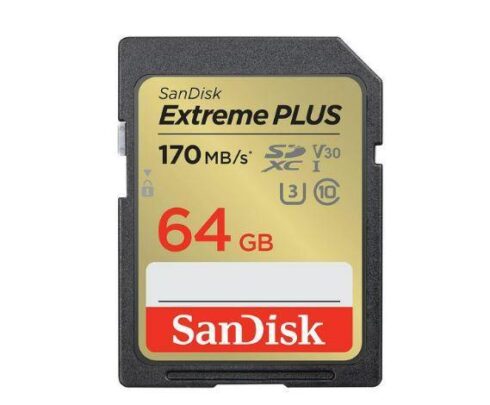 SanDisk Extreme PLUS 64GB SDXC at 170MB/s rašymo greitis
