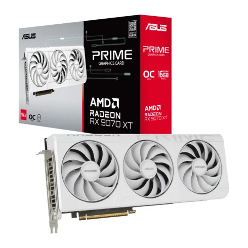 Asus Prime Radeon RX 9070 XT White OC Edition 16GB GDDR6   AMD   16 GB   Radeon RX 9070 XT   GDDR6   HDMI ports quantity 1   PCI Express 5.0