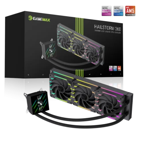 Gamemax CPU Liquid Cooler   HAILSTORM 360 LCD BK   Black