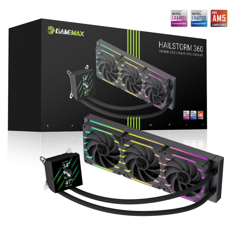 603083-hailstorm-360-lcd-bk-6931858754576-0.webp Gamemax CPU Liquid Cooler HAILSTORM 360 LCD BK Black
