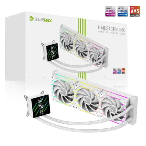 Gamemax CPU Liquid Cooler   HAILSTORM 360 LCD WH   White