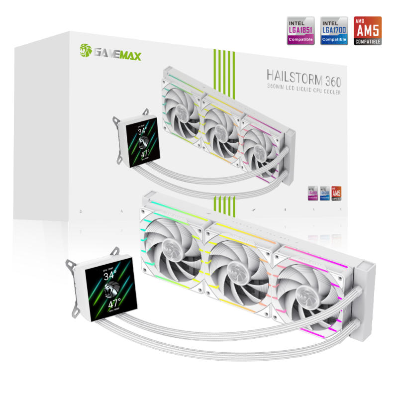 603084-hailstorm-360-lcd-wh-6931858754583-0.webp Gamemax CPU Liquid Cooler HAILSTORM 360 LCD WH White