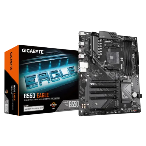 Gigabyte B550 EAGLE   Processor family AMD   Processor socket AM4   DDR4   Supported hard disk drive interfaces SATA, M.2   Number of SATA connectors 4