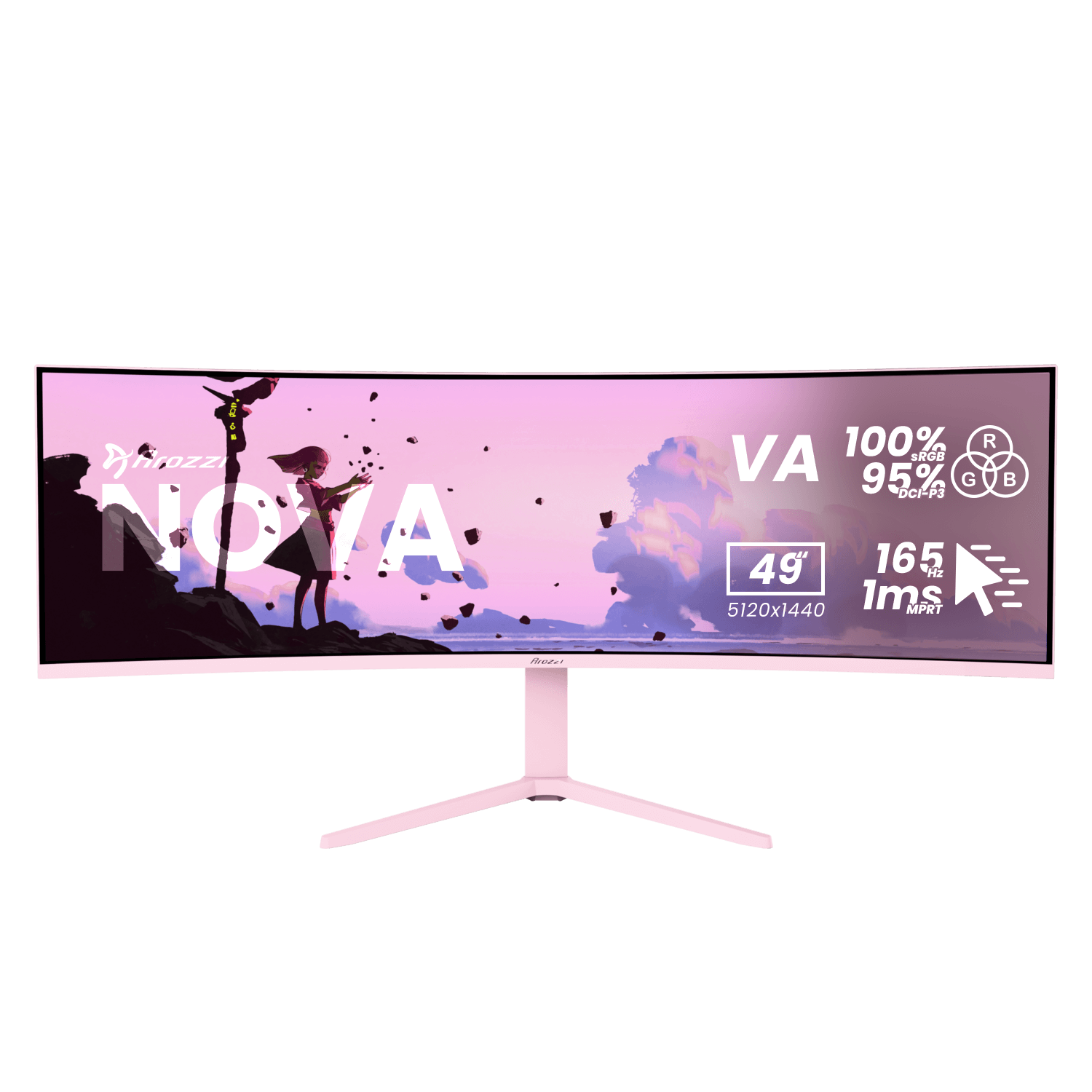 603647-az-no-49tuw165-pnk-850072937038-0.webp Arozzi Nova 49 ” VA 32:9 165 Hz 4 ms 5120 x 1440 pixels 350 cd/m² HDMI ports quantity 2 Pink