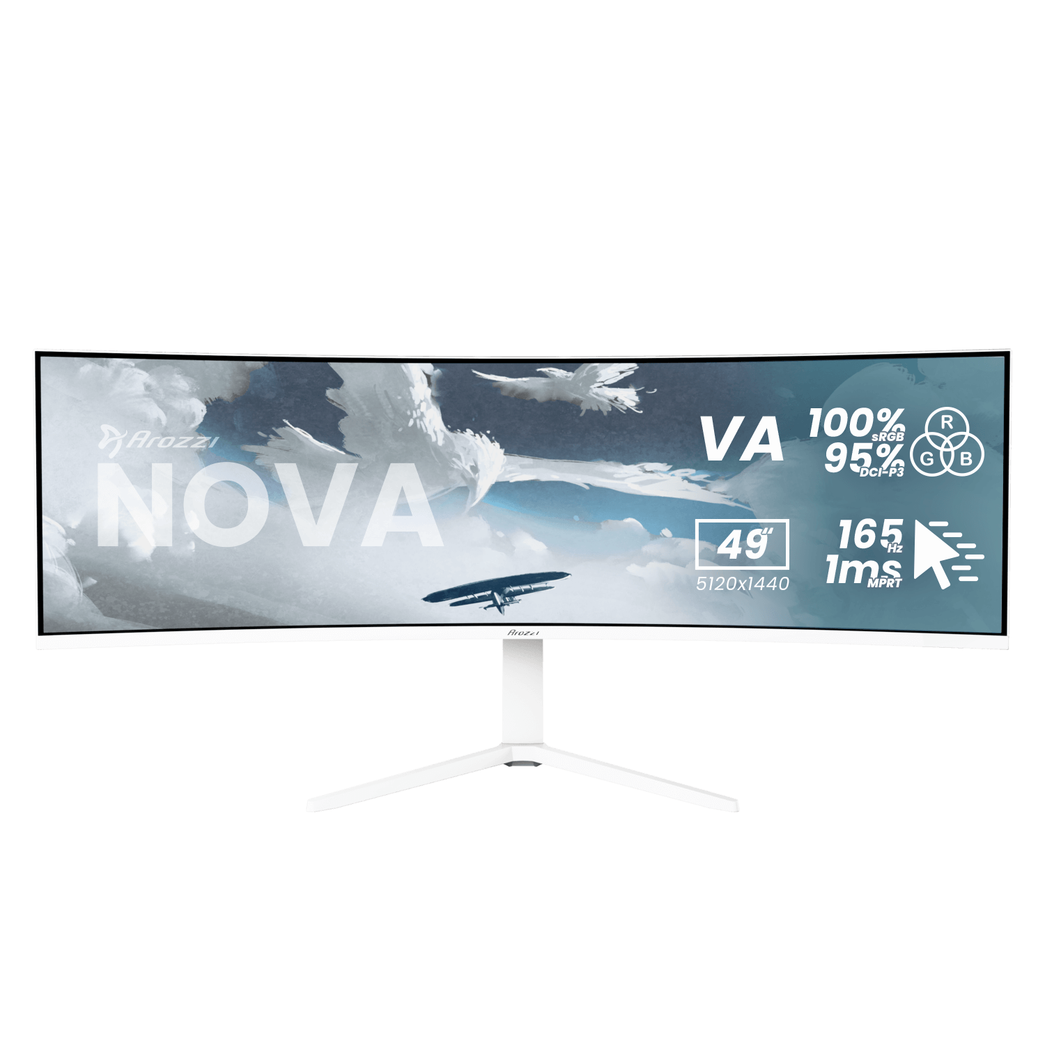 603648-az-no-49tuw165-wt-850072937014-0.webp Arozzi Nova 49 ” VA 32:9 165 Hz 4 ms 5120 x 1440 pixels 350 cd/m² HDMI ports quantity 2 White