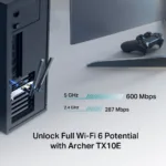 TP-LINK AX900 Wi-Fi 6 Bluetooth PCIe Adapter   Archer TX10E   802.11ax   MU-MiMO Yes   no PoE   Antenna type Two High Gain Dual-Band Antennas