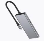 USB-C 4 prievadų hubas su metaliniu korpusu, šoninis vaizdas