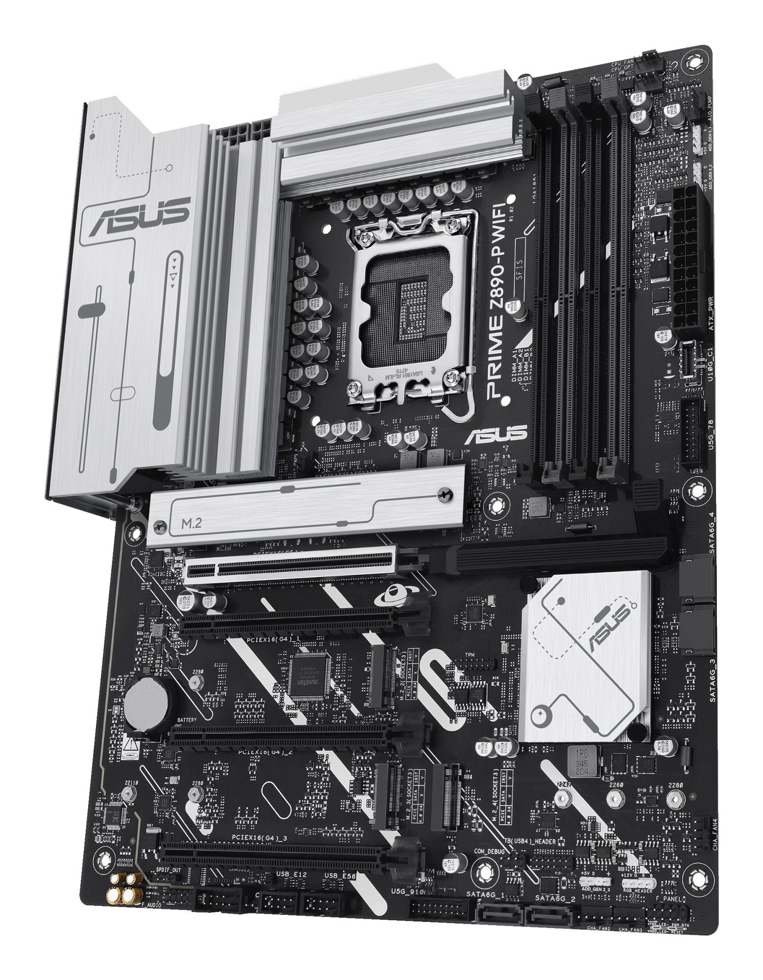 681090f4-1bd9-4b70-ac1d-51b3540040f2 Mainboard ASUS Intel Z890 LGA1851 ATX Memory DDR5 Memory slots 4 3xPCI-Express 4.0 16x 1xPCI-Express 5.0 16x 4xM.2 1xHDMI 1xDisplayPort 1xAudio-In 1xAudio-Out 1xMicrophone 4xUSB 2.0 2xUSB 3.0 1xUSB 3.1 1xUSB-C w/Thunderbolt 1xRJ45 PRIMEZ890-PWIFI