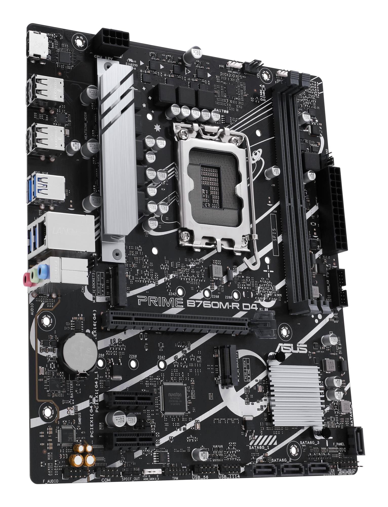 6879d22a-79c1-4879-9c9a-5db1d8bf33cf Mainboard ASUS Intel B760 Express LGA1700 Micro-ATX Memory DDR4 Memory slots 2 2xPCI-Express 4.0 1x 1xPCI-Express 4.0 16x 2xM.2 1x15pin D-sub 1xHDMI 4xUSB 2.0 4xUSB 3.2 1xOptical S/PDIF 3xAudio port PRIMEB760M-RD4