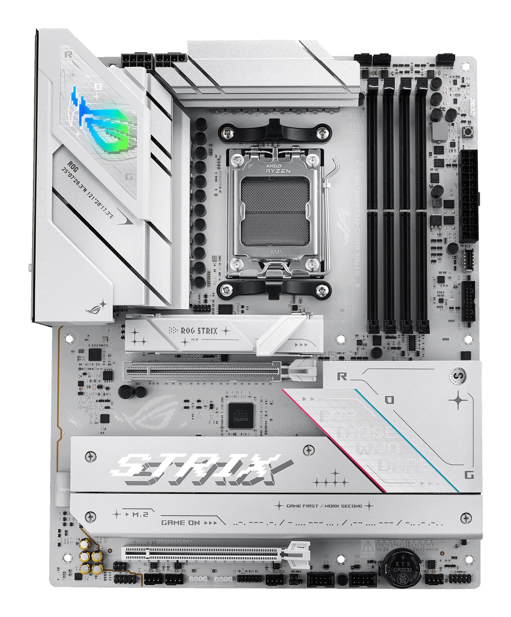 6a33e209-2053-4b7b-b273-d1d071edcbb1 Mainboard ASUS AMD B850 SAM5 ATX Memory DDR5 Memory slots 4 1xPCI-Express 4.0 16x 1xPCI-Express 5.0 16x 4xM.2 1xHDMI 1xDisplayPort 12xUSB 2.0 3xUSB-C 1xOptical S/PDIF 1xRJ45 2xAudio port STRIXB850-AGAMINGWIFI