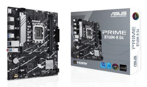 Mainboard ASUS Intel B760 Express LGA1700 Micro-ATX Memory DDR4 Memory slots 2 2xPCI-Express 4.0 1x 1xPCI-Express 4.0 16x 2xM.2 1x15pin D-sub 1xHDMI 4xUSB 2.0 4xUSB 3.2 1xOptical S/PDIF 3xAudio port PRIMEB760M-RD4