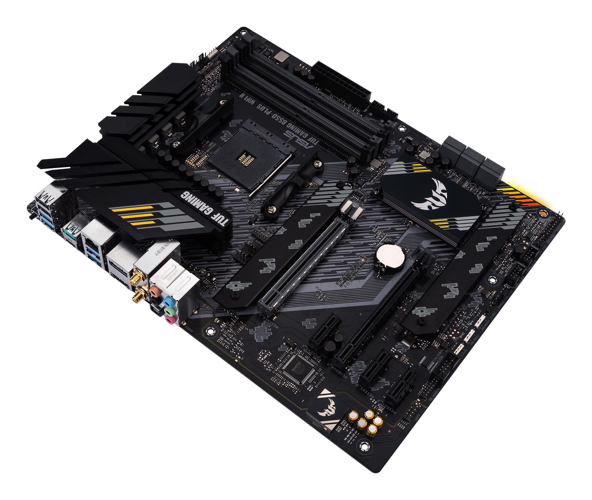 701410d8-1c2e-4bfe-ae9f-81b15b163e58 Mainboard ASUS AMD B550 SAM4 ATX Memory DDR4 Memory slots 4 1xPCI-Express 3.0 1x 1xPCI-Express 3.0 4x 1xPCI-Express 4.0 16x 2xM.2 1xHDMI 1xDisplayPort 2xAudio-In 3xAudio-Out 2xUSB 2.0 1xUSB type C 5xUSB 3.2 1xOptical S/PDIF 1xRJ45 TUFGAMB550-PLUSWIFIII
