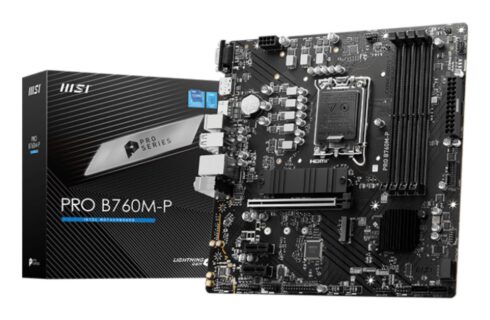 Mainboard MSI Intel B760 Express LGA1700 Micro-ATX Memory DDR5 Memory slots 4 2xPCI-Express 1x 1xPCI-Express 16x 2xM.2 1x15pin D-sub 1xHDMI 1xDisplayPort 4xUSB 2.0 1xUSB 3.2 1xUSB-C 2xPS/2 1xRJ45 3xAudio port PROB760M-P