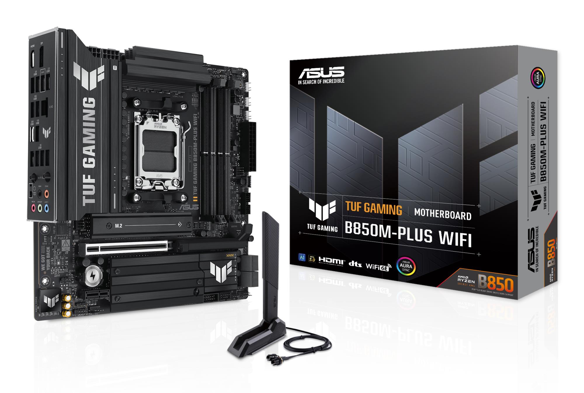 75bf1a9a-93aa-4809-b0c8-0174fd2ed856 Mainboard ASUS AMD B850 SAM5 Micro-ATX Memory DDR5 Memory slots 4 1xPCI-Express 4.0 1x 1xPCI-Express 4.0 16x 1xPCI-Express 5.0 16x 3xM.2 1xHDMI 1xDisplayPort 11xUSB 2.0 2xUSB-C 1xRJ45 5xAudio port GAMINGB850M-PLUSWIFI