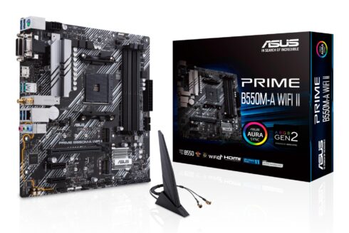 Mainboard ASUS AMD B550 SAM4 MicroATX Memory DDR4 Memory slots 4 2xPCI-Express 3.0 1x 1xPCI-Express 4.0 16x 2xM.2 1x15pin D-sub 1xDVI-D 1xHDMI 2xAudio-In 1xAudio-Out 6xUSB 3.2 1xPS/2 1xRJ45 PRIMEB550M-AWIFIII