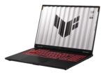 Nešiojamas kompiuteris ASUS FA608UH su atidarytu ekranu, matomas klaviatūros išdėstymas