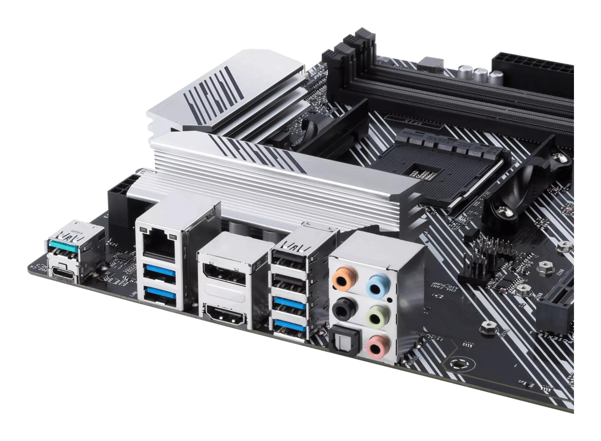 7d9a2c04-00d7-411f-b90d-25d3655c3641 Mainboard ASUS AMD B550 SAM4 ATX 3xPCI-Express 3.0 1x 1xPCI-Express 3.0 16x 2xM.2 1xPCI-Express 4.0 16x Memory DDR4 Memory slots 4 1xHDMI 1xDisplayPort 2xUSB 2.0 1xUSB type C 5xUSB 3.2 1xOptical S/PDIF 1xRJ45 5xAudio port PRIMEB550-PLUS