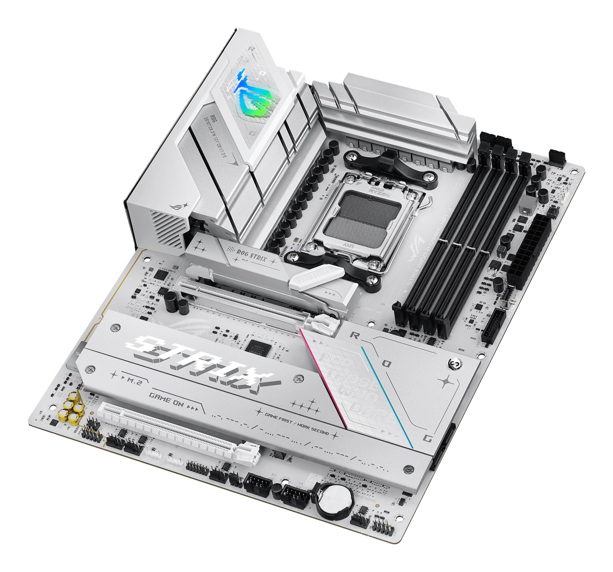 7df850aa-567f-4c17-bd83-c3f2cf30b21c Mainboard ASUS AMD B850 SAM5 ATX Memory DDR5 Memory slots 4 1xPCI-Express 4.0 16x 1xPCI-Express 5.0 16x 4xM.2 1xHDMI 1xDisplayPort 12xUSB 2.0 3xUSB-C 1xOptical S/PDIF 1xRJ45 2xAudio port STRIXB850-AGAMINGWIFI
