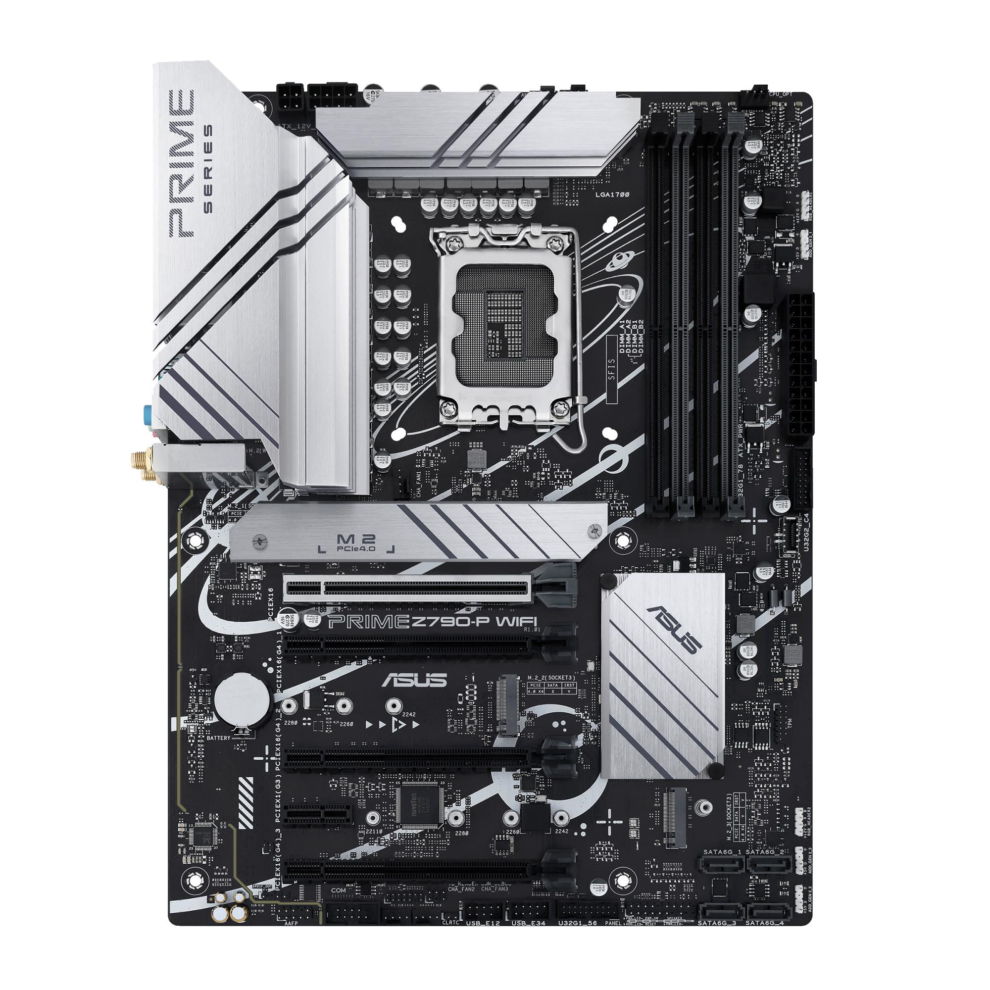 805f8029-9b16-4082-9e00-de0bae38e01d Mainboard ASUS Intel Z790 LGA1700 ATX Memory DDR5 Memory slots 4 1xPCI-Express 3.0 1x 3xPCI-Express 4.0 16x 1xPCI-Express 5.0 16x 3xM.2 1xHDMI 1xDisplayPort 4xUSB 2.0 3xUSB 3.2 1xUSB-C 1xPS/2 1xRJ45 3xAudio port PRIMEZ790-PWIFI