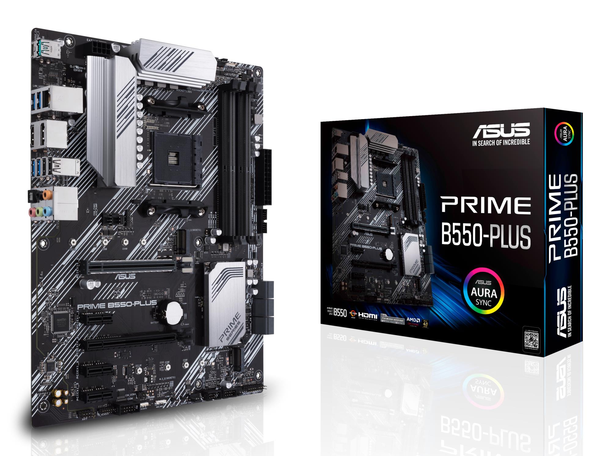 8c3c1fb2-d757-4bd2-b160-111dfe10149d Mainboard ASUS AMD B550 SAM4 ATX 3xPCI-Express 3.0 1x 1xPCI-Express 3.0 16x 2xM.2 1xPCI-Express 4.0 16x Memory DDR4 Memory slots 4 1xHDMI 1xDisplayPort 2xUSB 2.0 1xUSB type C 5xUSB 3.2 1xOptical S/PDIF 1xRJ45 5xAudio port PRIMEB550-PLUS