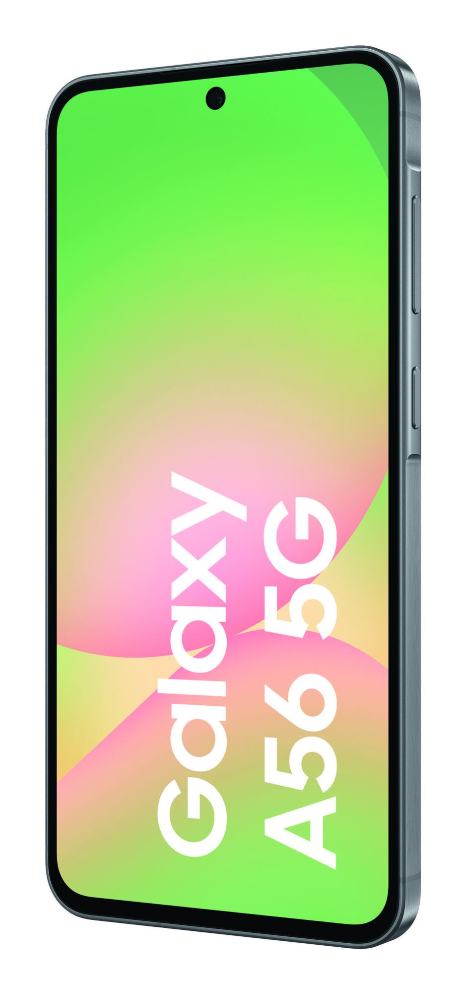 9a53ad01-ec84-4442-a965-1d87ada60dee Galaxy A56 5G su matiniu paviršiumi, šoninis vaizdas
