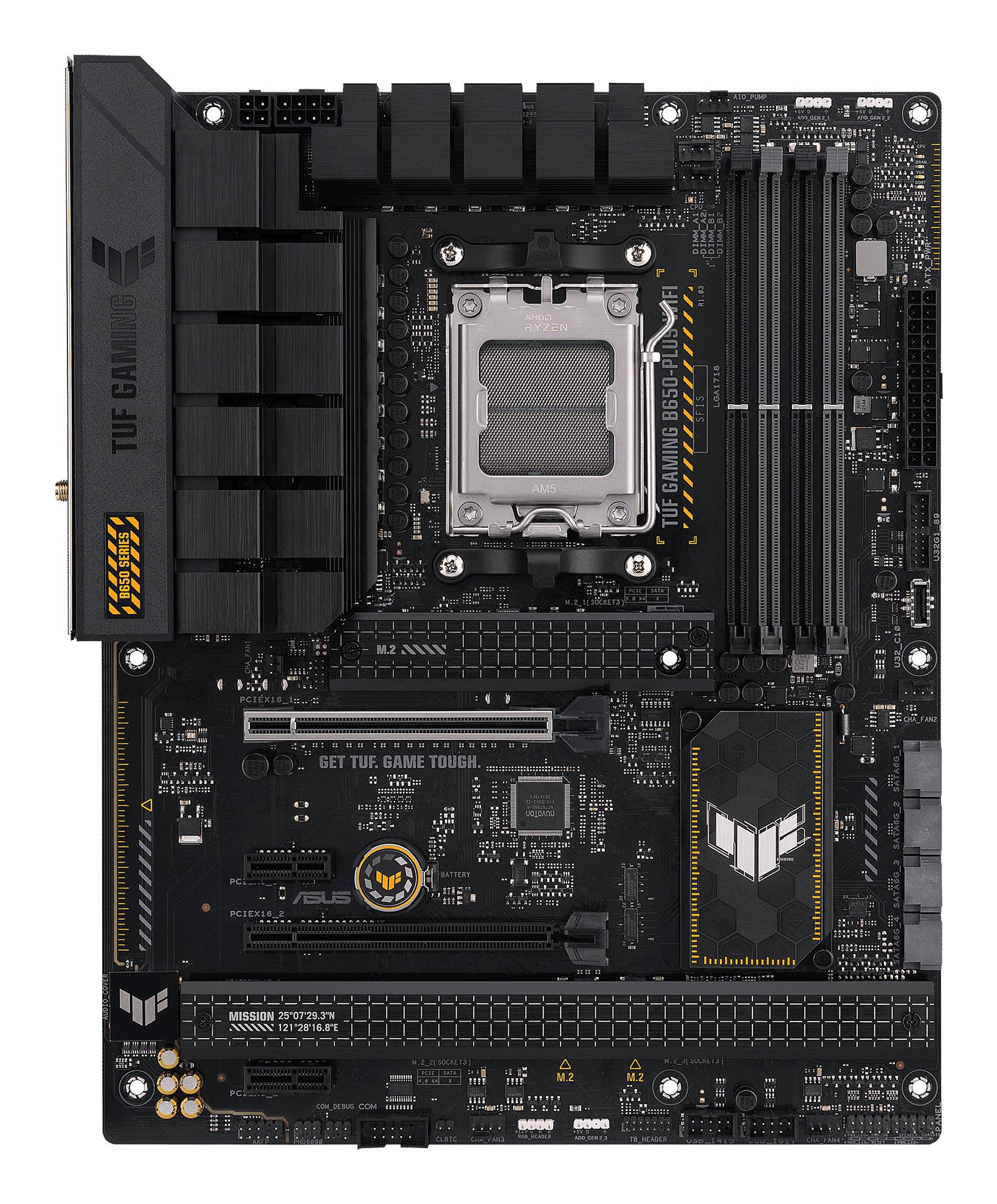 9bcf0053-7957-441a-ab5e-a9dd472bd162 Mainboard ASUS AMD B650 SAM5 ATX Memory DDR5 Memory slots 4 2xPCI-Express 4.0 1x 2xPCI-Express 4.0 16x 3xM.2 1xHDMI 1xDisplayPort 4xUSB 2.0 2xUSB 3.2 2xUSB-C 1xRJ45 5xAudio port TUFGAMINGB650-PLUSWIFI