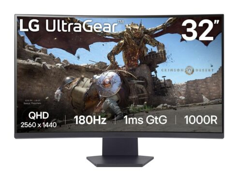 LCD Monitor LG 32GS60QC-B 32″ Gaming/Curved Panel VA 2560×1440 16:9 180 Hz Matte 1 ms Tilt 32GS60QC-B