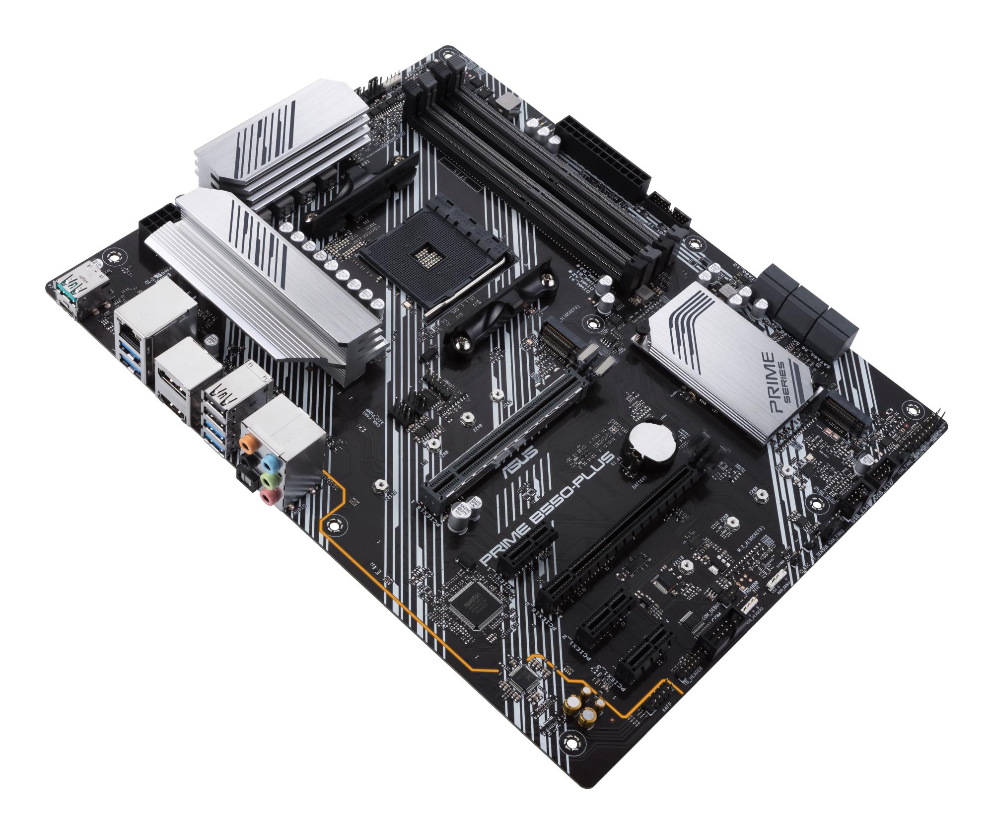 9d240e62-f4c9-4007-92bc-13fb1f173109 Mainboard ASUS AMD B550 SAM4 ATX 3xPCI-Express 3.0 1x 1xPCI-Express 3.0 16x 2xM.2 1xPCI-Express 4.0 16x Memory DDR4 Memory slots 4 1xHDMI 1xDisplayPort 2xUSB 2.0 1xUSB type C 5xUSB 3.2 1xOptical S/PDIF 1xRJ45 5xAudio port PRIMEB550-PLUS