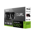 Graphics Card ASUS NVIDIA GeForce RTX 5060 Ti 16 GB GDDR7 128 bit PCIE 5.0 16x Dual Slot Fansink 1xHDMI 3xDisplayPort DUAL-RTX5060TI-O16G