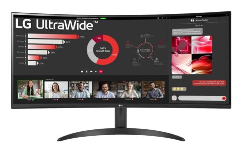 LCD Monitor LG 34″ Curved/21 : 9 Panel VA 3440×1440 21:9 100 Hz 5 ms Tilt 34WR50QK-B
