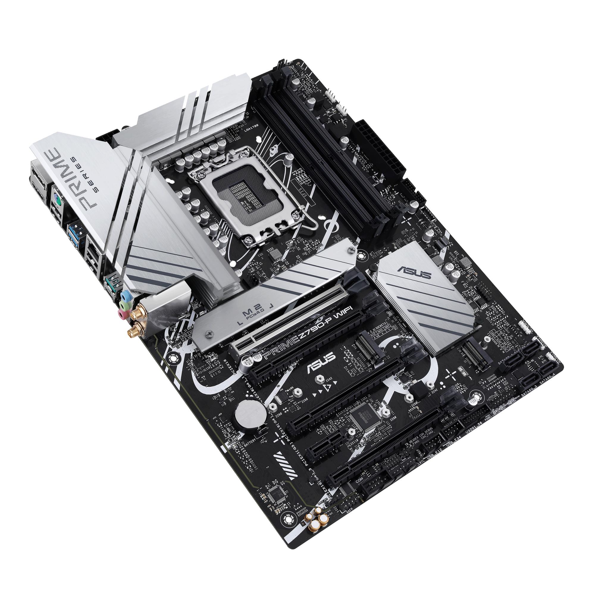 b5f9de3d-b646-4c29-bf2f-5a6a3c5c0506 Mainboard ASUS Intel Z790 LGA1700 ATX Memory DDR5 Memory slots 4 1xPCI-Express 3.0 1x 3xPCI-Express 4.0 16x 1xPCI-Express 5.0 16x 3xM.2 1xHDMI 1xDisplayPort 4xUSB 2.0 3xUSB 3.2 1xUSB-C 1xPS/2 1xRJ45 3xAudio port PRIMEZ790-PWIFI