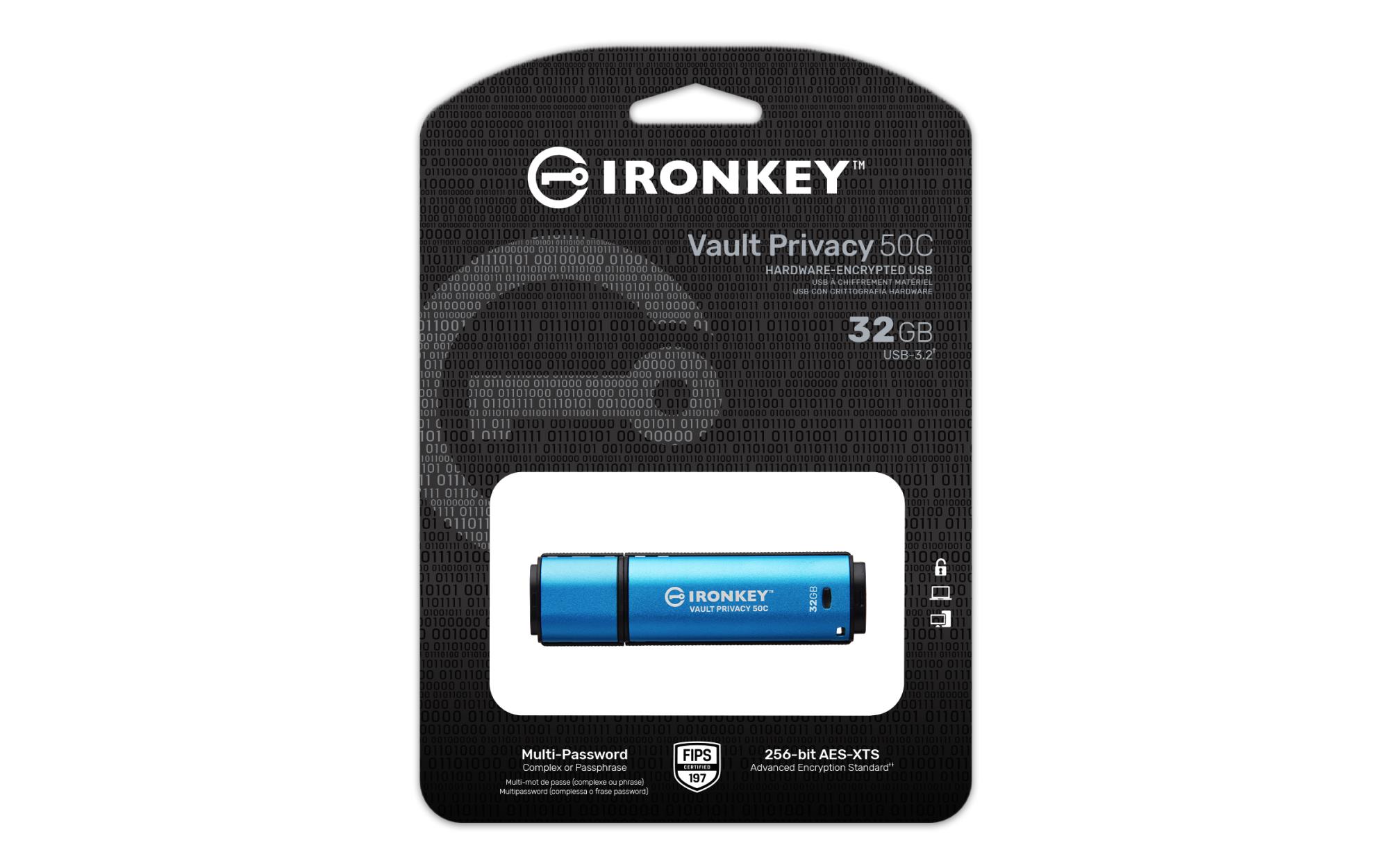 ba3a6cef-7421-4394-8911-a30ce03ac302-1 USB-C atminties įrenginys Kingston IronKey 32GB, šoninis vaizdas