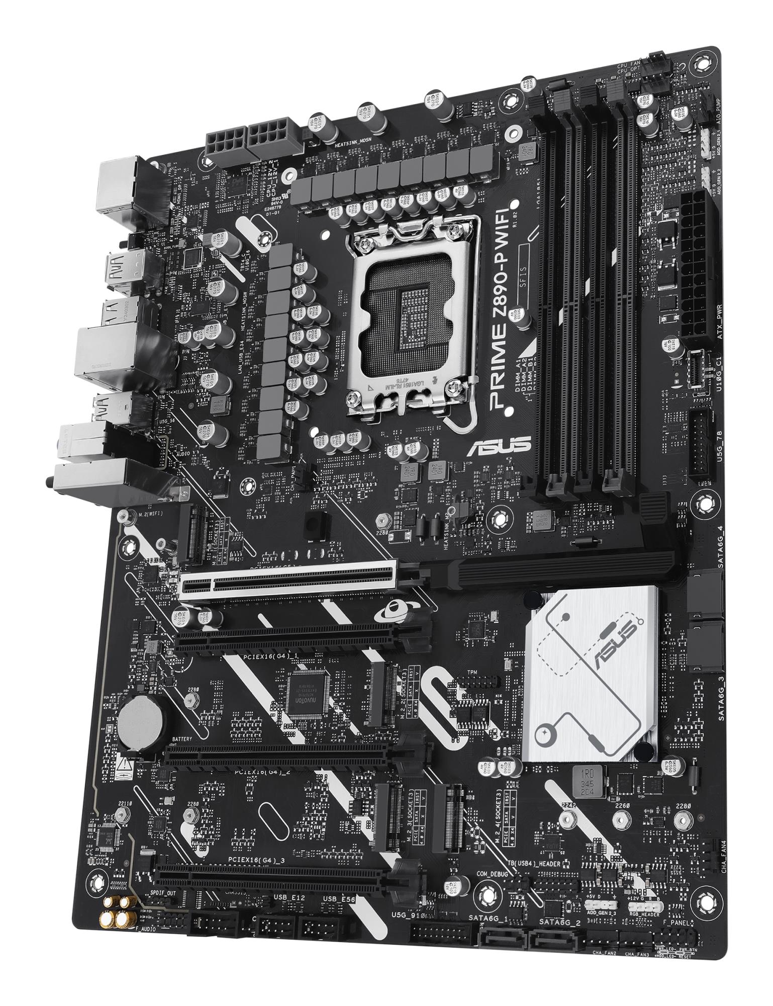 c00d310b-234d-4094-965c-cdda0dc0e31d Mainboard ASUS Intel Z890 LGA1851 ATX Memory DDR5 Memory slots 4 3xPCI-Express 4.0 16x 1xPCI-Express 5.0 16x 4xM.2 1xHDMI 1xDisplayPort 1xAudio-In 1xAudio-Out 1xMicrophone 4xUSB 2.0 2xUSB 3.0 1xUSB 3.1 1xUSB-C w/Thunderbolt 1xRJ45 PRIMEZ890-PWIFI
