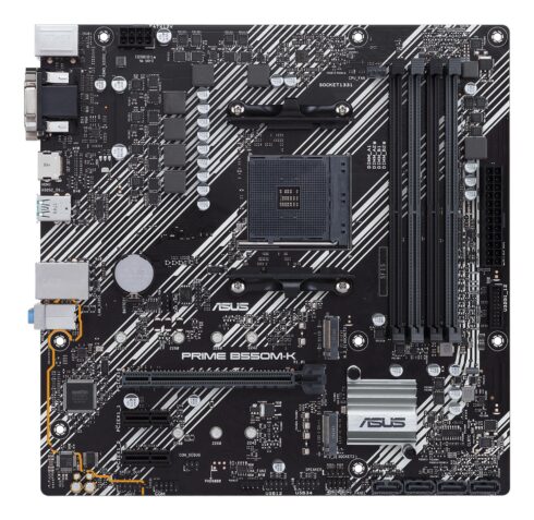 Mainboard ASUS AMD B550 SAM4 MicroATX 2xPCI-Express 3.0 1x 2xM.2 1xPCI-Express 4.0 16x Memory DDR4 Memory slots 4 1x15pin D-sub 1xDVI 1xHDMI 6xUSB 3.2 1xPS/2 1xRJ45 3xAudio port PRIMEB550M-K