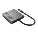 Adapteris USB-C į HDMI/USB3, matomas iš šono su jungtimis