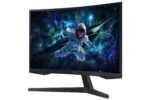 Monitorius SAMSUNG 27" su išlenktu ekranu, matomas iš šono