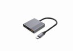 Adapteris 3-in-1 su USB-C, HDMI ir USB jungtimis, matomas iš šono
