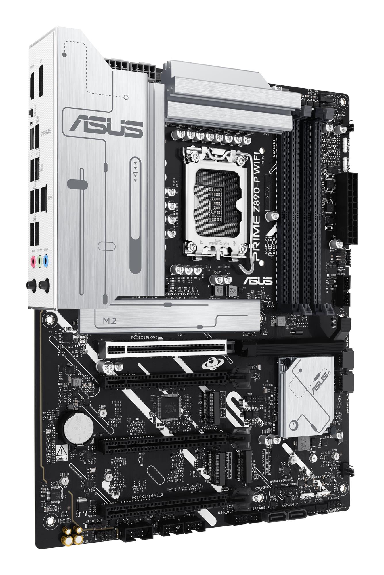 d32df971-2573-49cb-a70b-f640c0323444 Mainboard ASUS Intel Z890 LGA1851 ATX Memory DDR5 Memory slots 4 3xPCI-Express 4.0 16x 1xPCI-Express 5.0 16x 4xM.2 1xHDMI 1xDisplayPort 1xAudio-In 1xAudio-Out 1xMicrophone 4xUSB 2.0 2xUSB 3.0 1xUSB 3.1 1xUSB-C w/Thunderbolt 1xRJ45 PRIMEZ890-PWIFI