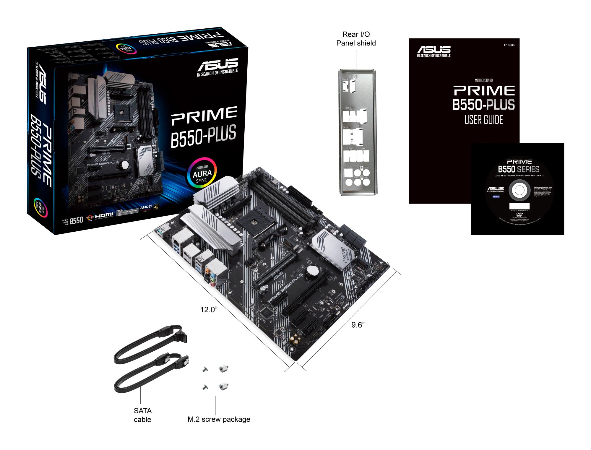 da22cd7f-6474-4702-ac2a-d37d803bf8c7 Mainboard ASUS AMD B550 SAM4 ATX 3xPCI-Express 3.0 1x 1xPCI-Express 3.0 16x 2xM.2 1xPCI-Express 4.0 16x Memory DDR4 Memory slots 4 1xHDMI 1xDisplayPort 2xUSB 2.0 1xUSB type C 5xUSB 3.2 1xOptical S/PDIF 1xRJ45 5xAudio port PRIMEB550-PLUS
