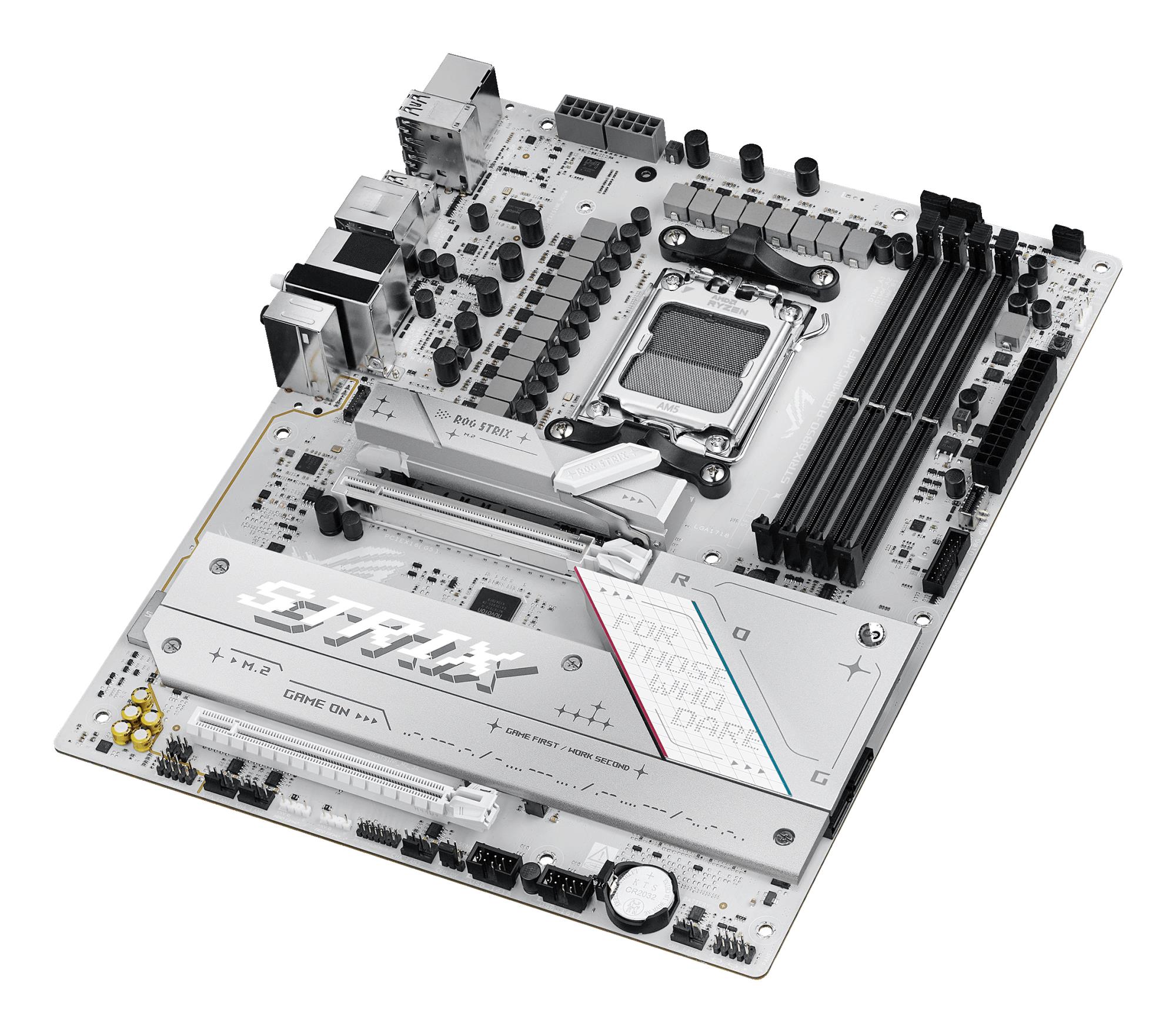 e0723472-1b48-43d4-baf6-8a222016a896 Mainboard ASUS AMD B850 SAM5 ATX Memory DDR5 Memory slots 4 1xPCI-Express 4.0 16x 1xPCI-Express 5.0 16x 4xM.2 1xHDMI 1xDisplayPort 12xUSB 2.0 3xUSB-C 1xOptical S/PDIF 1xRJ45 2xAudio port STRIXB850-AGAMINGWIFI