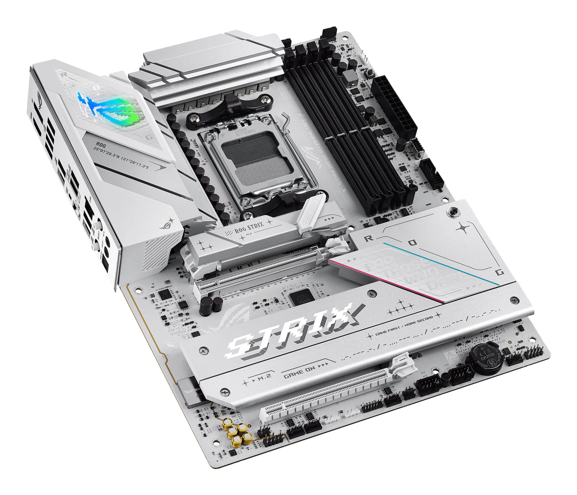 e1eb8307-9472-44c2-8337-0db2a88b2992 Mainboard ASUS AMD B850 SAM5 ATX Memory DDR5 Memory slots 4 1xPCI-Express 4.0 16x 1xPCI-Express 5.0 16x 4xM.2 1xHDMI 1xDisplayPort 12xUSB 2.0 3xUSB-C 1xOptical S/PDIF 1xRJ45 2xAudio port STRIXB850-AGAMINGWIFI