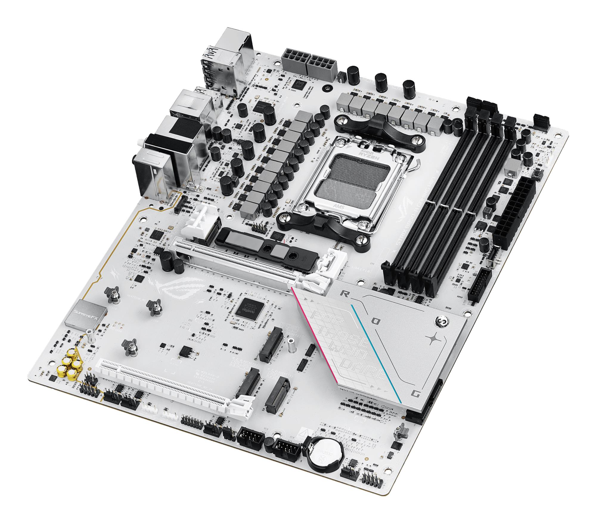 e3df7d0c-904c-4dd1-bc8f-58d381948a74 Mainboard ASUS AMD B850 SAM5 ATX Memory DDR5 Memory slots 4 1xPCI-Express 4.0 16x 1xPCI-Express 5.0 16x 4xM.2 1xHDMI 1xDisplayPort 12xUSB 2.0 3xUSB-C 1xOptical S/PDIF 1xRJ45 2xAudio port STRIXB850-AGAMINGWIFI