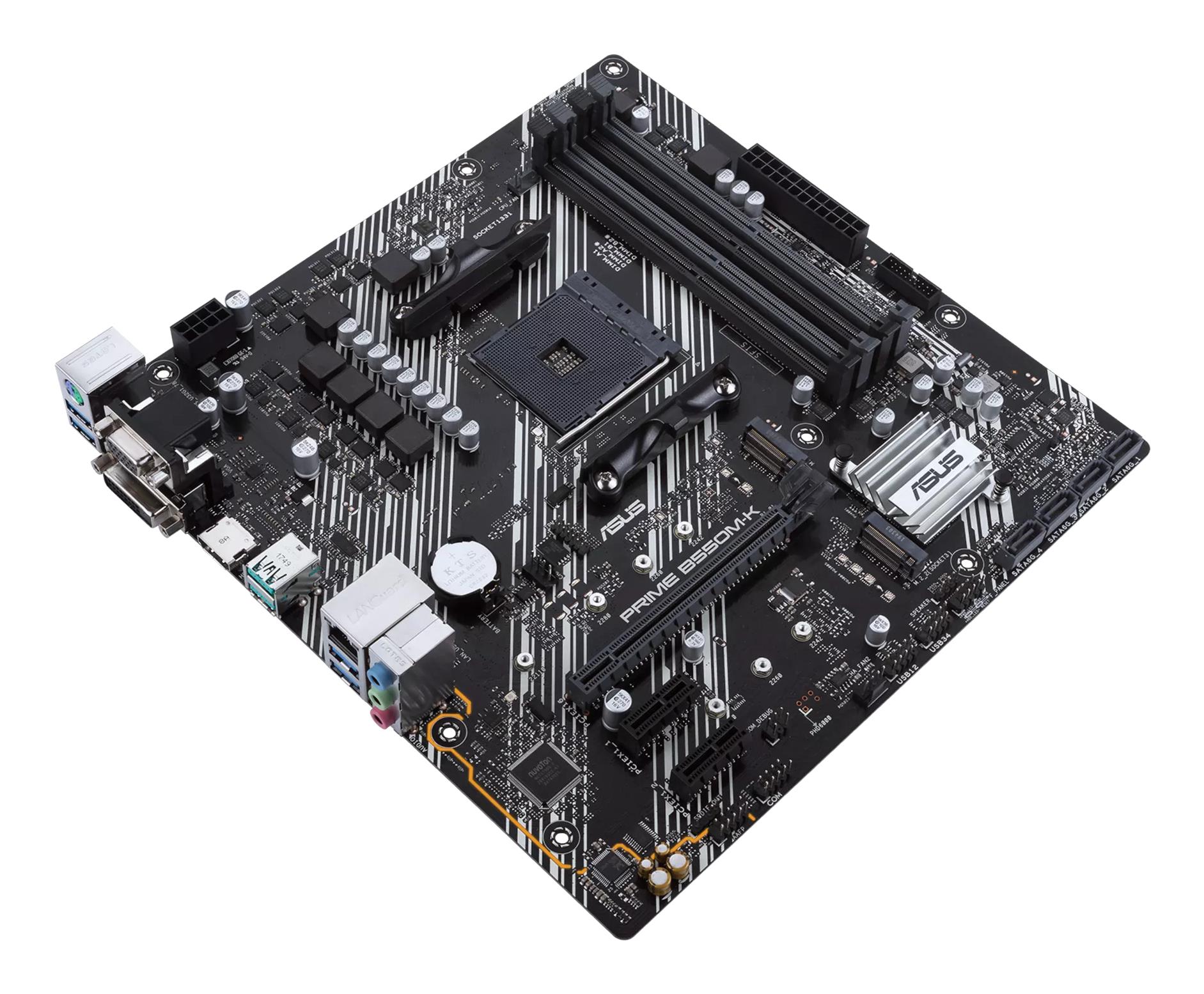ea6a8d80-9c9e-4811-a7e6-210445850a1c Mainboard ASUS AMD B550 SAM4 MicroATX 2xPCI-Express 3.0 1x 2xM.2 1xPCI-Express 4.0 16x Memory DDR4 Memory slots 4 1x15pin D-sub 1xDVI 1xHDMI 6xUSB 3.2 1xPS/2 1xRJ45 3xAudio port PRIMEB550M-K